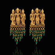 Divine Ram Darbar Temple Earrings with Emerald Bead Drops