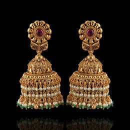 Divine South Indian Temple Pearl Jhumka Earrings