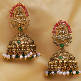 Divine Lakshmi Jhumka in Antique Temple Style with 18K Polish