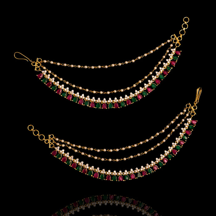 3 Layer Bridal Champaswaralu/Ear Chains Design with Gold Polish