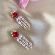 Elegant Ruby CZ Dangle Earrings in 18K Gold Polish for Festive Styling