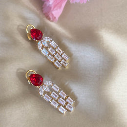 Elegant Ruby CZ Dangle Earrings in 18K Gold Polish for Festive Styling