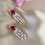 Diamond Look Scallop Fall Layered Necklace + Earrings SET with Ruby Centerpiece