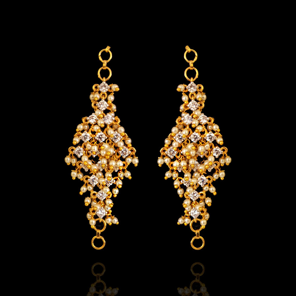 Elegant Champasaralu Matilu Bridal Ear Chain with Diamond Look