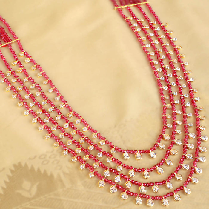 Elegant Delicate Multi-Strand Ruby & Kundan Beaded Necklace Design