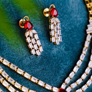 Elegant Ruby CZ Dangle Earrings in 18K Gold Polish for Festive Styling