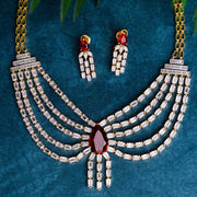 Elegant Ruby CZ Dangle Earrings in 18K Gold Polish for Festive Styling