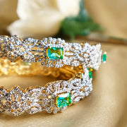 Elegant Silver CZ Emerald Bangles with Gold Polish for Weddings