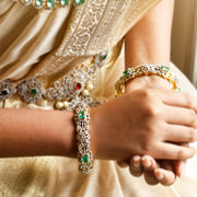 Elegant Silver CZ Emerald Bangles with Gold Polish for Weddings