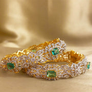 Elegant Silver CZ Emerald Bangles with Gold Polish for Weddings