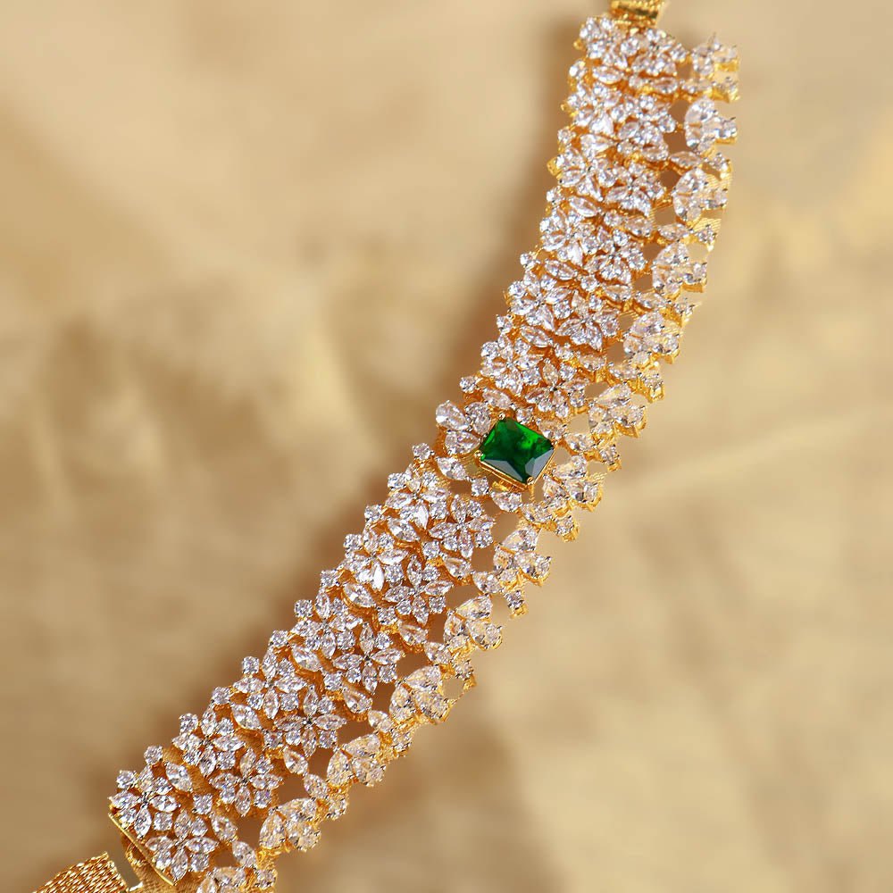 Emerald Bloom CZ Diamond Floral Choker in 18K Gold Finish