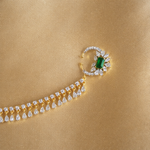 Emerald Diamond Look Nose Ring with Bridal Chain in Silver