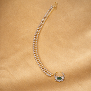 Emerald Diamond Look Nose Ring with Bridal Chain in Silver