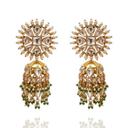 Emerald Elegance- Polki Jhumka Earrings with Green Drops