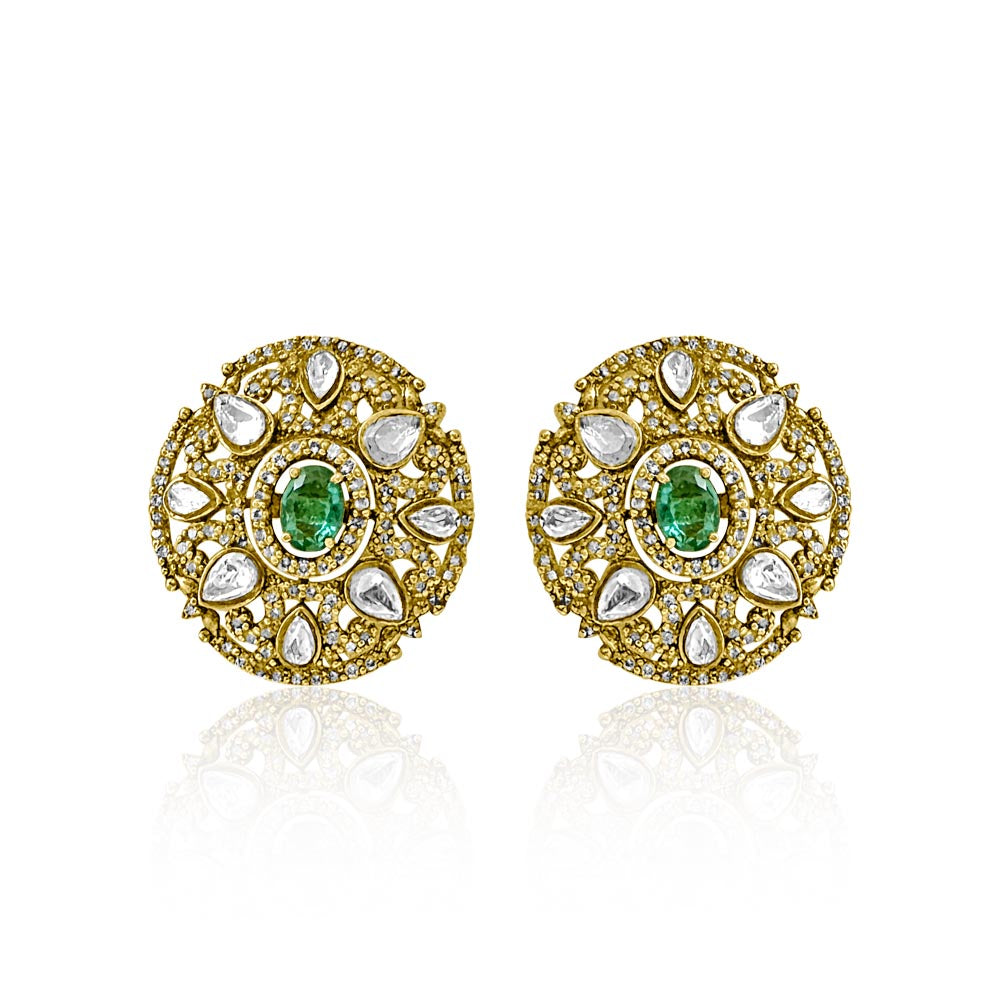  Emerald & Polki Stud Earring