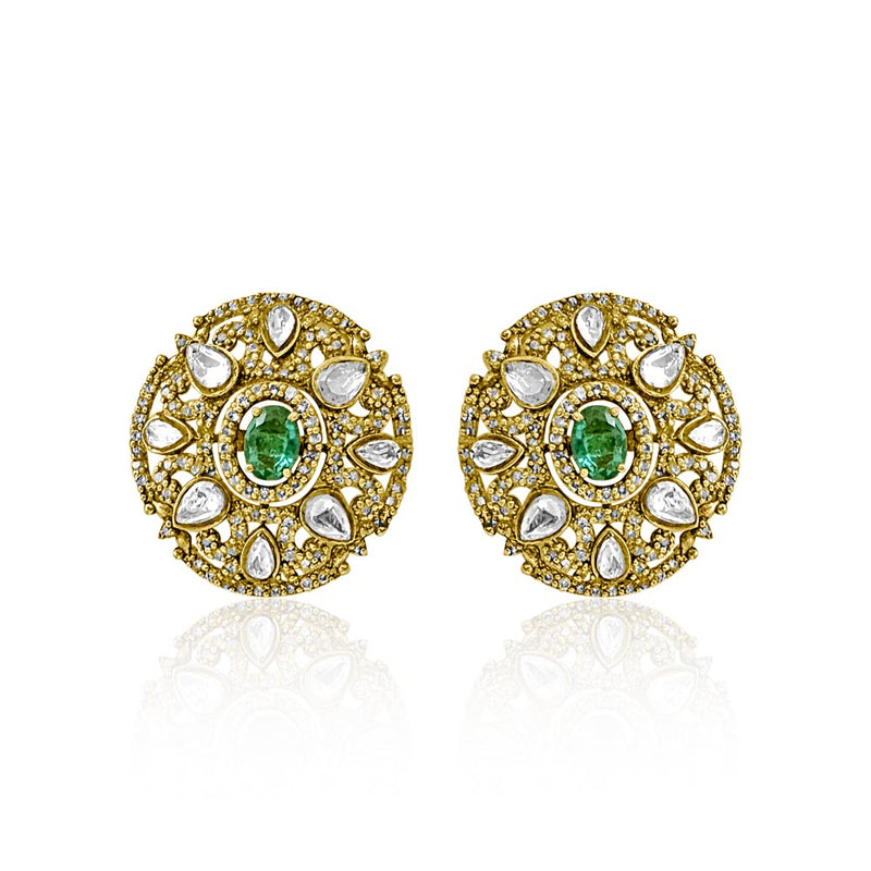  Emerald & Polki Stud Earring