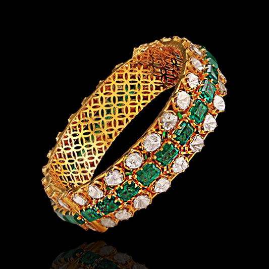 Emerald Elegance Bangle Kada Design with CZ Polki