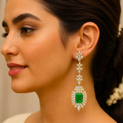 Emerald Elegance CZ Diamond Drop Earrings in Gold Finish