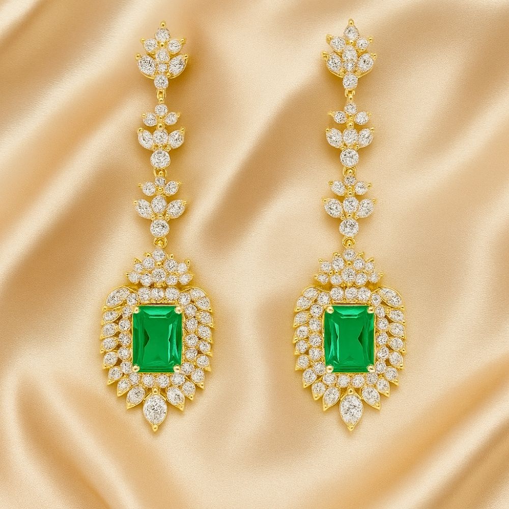 Emerald CZ Sterling Silver Petite Gold Plated Drop Earrings main image 1
