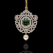 Emerald & CZ Diamond Mangtikka with Pearl Drop - Exquisite Elegance