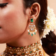 Polki Look Polki Look Bridal Choker + Earrings with CZ Diamonds and Green Beads
