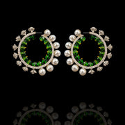 Emerald &  Pearl Bali Earrings with Diamond Look