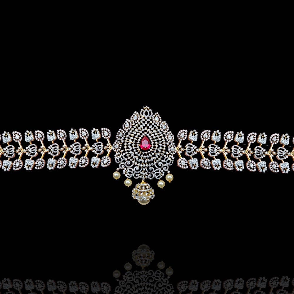 Enchanting CZ Diamond Vadanam with Intricate Center Motif & Design