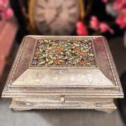 Enchanting Nakshi Meena Mewa Box - A Silver Masterpiece