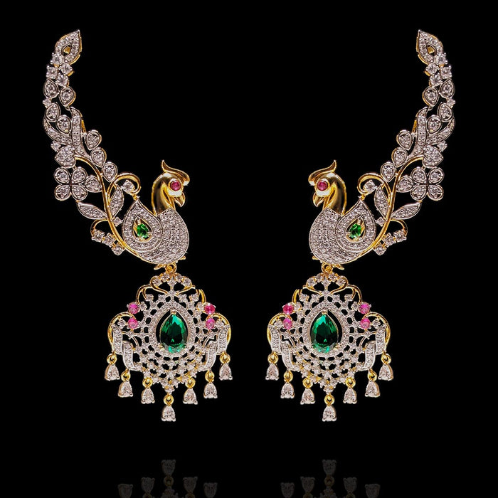Enchanting Peacock Ear Cuffs Design with Statement Emerald Drops