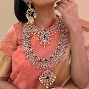 A Detailed Long Haram Necklace Design with emeralds