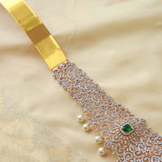 Exquisite Diamond Look Emerald Bridal Vaddanam with Pearl Drops