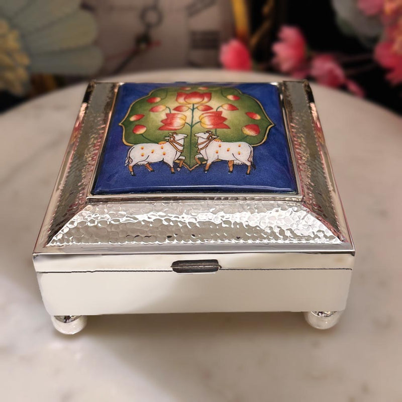 Exquisite Meenakari Enamel & Pure Silver Mewa Box