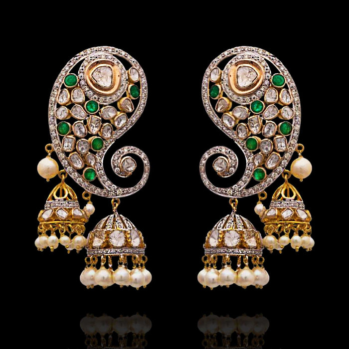 Exquisite Polki Look Ear Cuff with Jhumka Earrings with Vintage Look