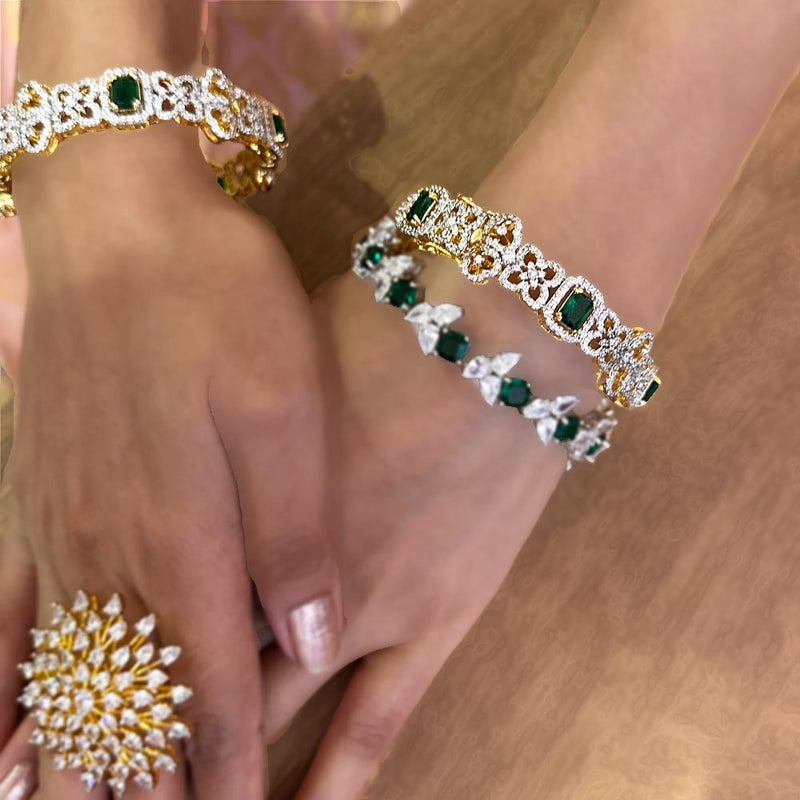 Exquisite South Indian Bridal CZ Diamond & Emerald Bangle