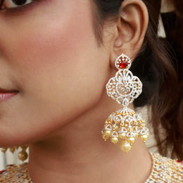 Exquisite Bridal Jhumkas Adorned with Cascading Pearl Drops
