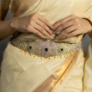 Exquisite Diamond Look Emerald Bridal Vaddanam with Pearl Drops