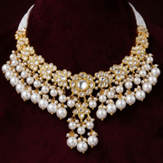 South Indian Polki Look Pearl Rich Short Necklace with Gold Polish Design
