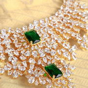 Floral CZ Diamond Short Necklace with Emerald Green Stone Accents