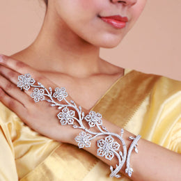 Floral CZ Diamond Hand Harness Haathphool Bracelet for Brides