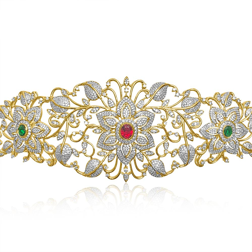 Floral Bridal Vadanam Design with Delicate & Intricate CZ Diamond