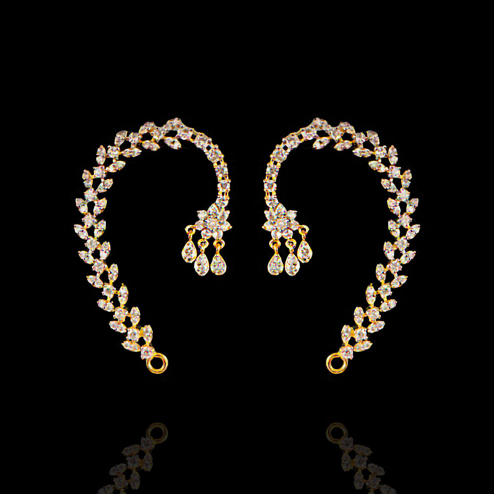 Glamorous Diamond Look Silver Ear Cuff with 18K Gold Polish