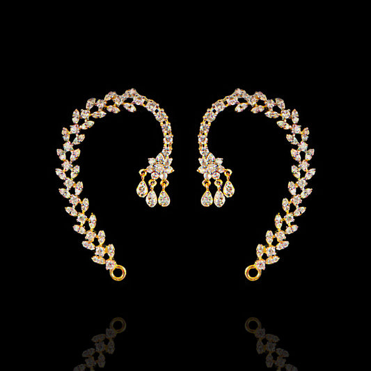 Glamorous Diamond Look Silver Ear Cuff with 18K Gold Polish