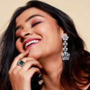 Glamorous Long Earrings + Necklace with Pearls with Diamond Look