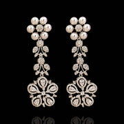 Glamorous Long Earrings + Necklace with Pearls with Diamond Look