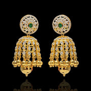 Glowing Gold Ball Jhumka Earrings with Diamond Look