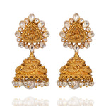 Goddess Lakshmi Nakshi Work Temple Jhumka Earrings with Polki