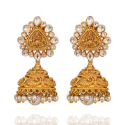 Goddess Lakshmi Nakshi Work Temple Jhumka Earrings with Polki