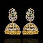 Gold-Plated CZ Diamond Jhumka Earrings with Emerald Accent – Traditional Bridal Jewelry