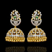Gold-Plated CZ Diamond Jhumka Earrings with Emerald Accent – Traditional Bridal Jewelry