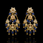 Gold Plated Blue Bead Polki Look Earrings Design